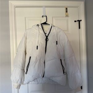 Zara Off-White Hooded Puffer Jacket